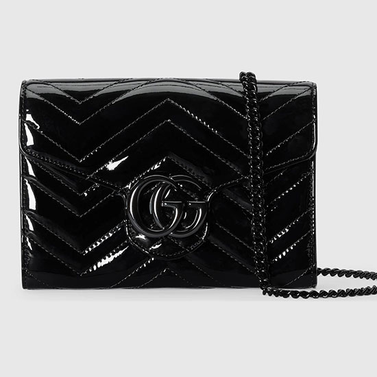 Gucci Gg Marmont Patent Matelasse мини чанта черна 474575