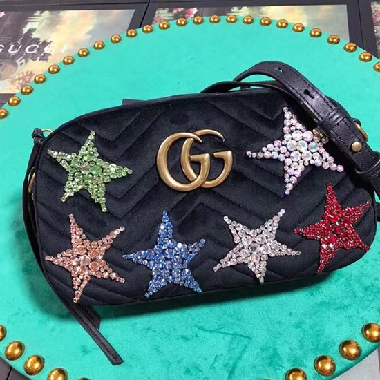 Gucci Gg Marmont Star малка чанта през рамо черна 447632