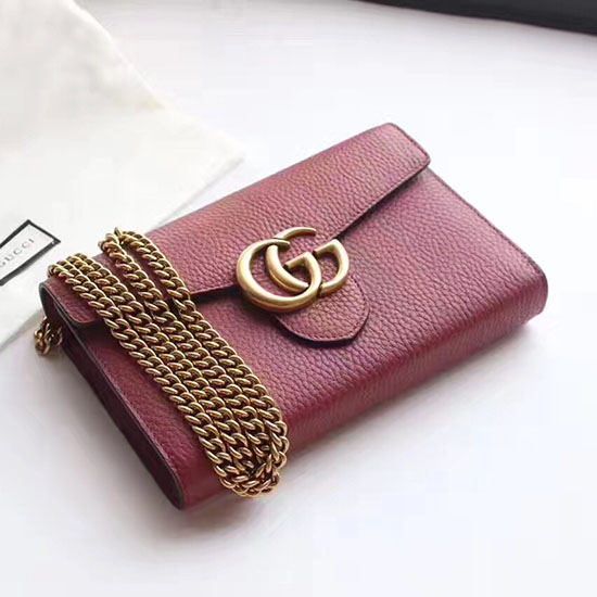 Gucci Gg Marmont кожена мини чанта с верига бордо 401232