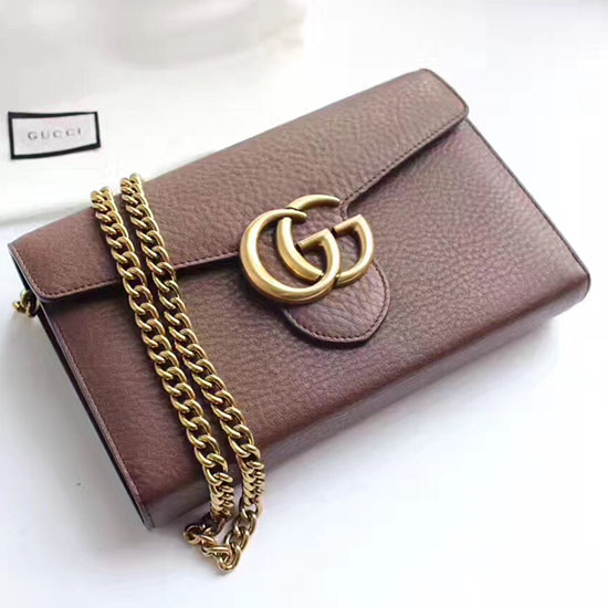 Gucci Gg Marmont кожена мини чанта с верижка кафява 401232