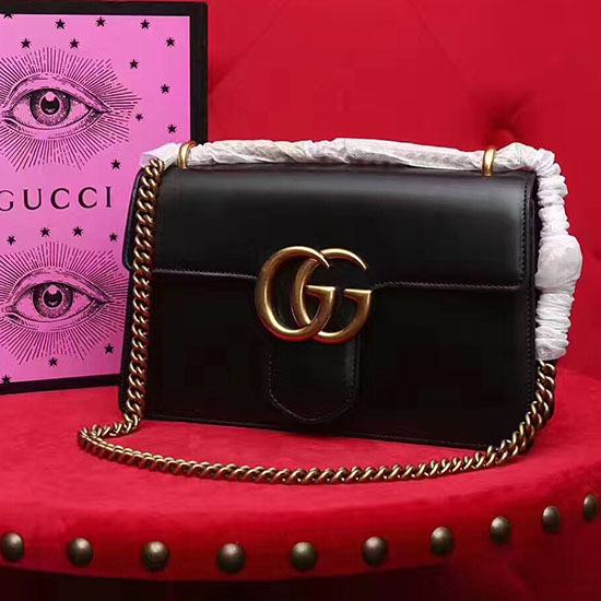 Gucci Gg Marmont кожена чанта през рамо черна 431777