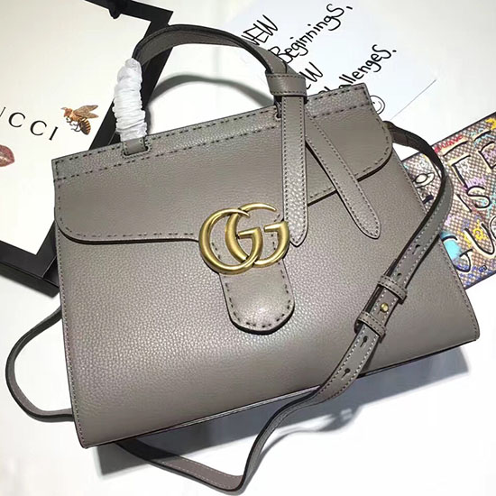 Gucci Gg Marmont кожена чанта с горна дръжка сива 421890