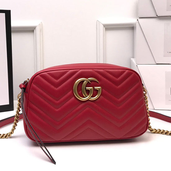 Gucci Gg Marmont малка чанта през рамо Matelasse 447632 червена