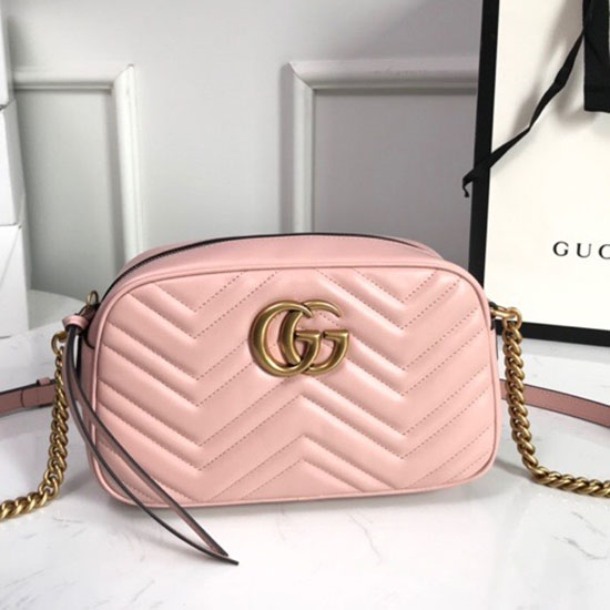 Gucci Gg Marmont малка чанта през рамо Matelasse розова 447632