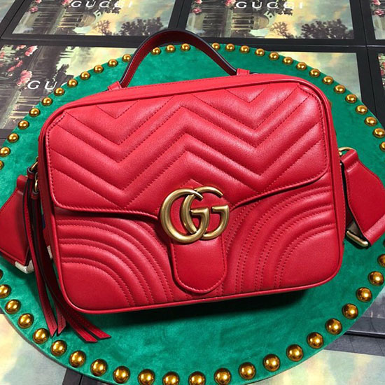 Gucci Gg Marmont малка чанта през рамо червена 498100