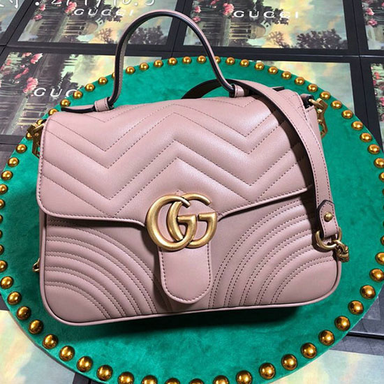 Gucci Gg Marmont малка чанта с горна дръжка светло розово 498110