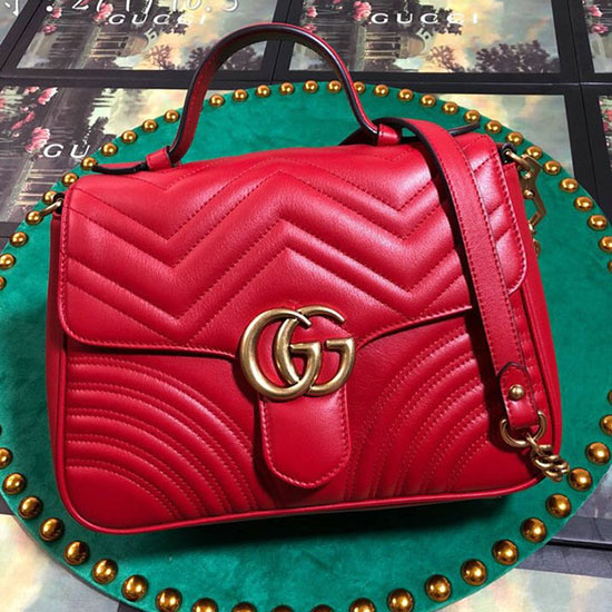 Gucci Gg Marmont малка чанта с горна дръжка червена 498110