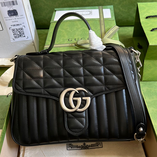 Gucci Gg Marmont малка чанта с горна дръжка черна 498110