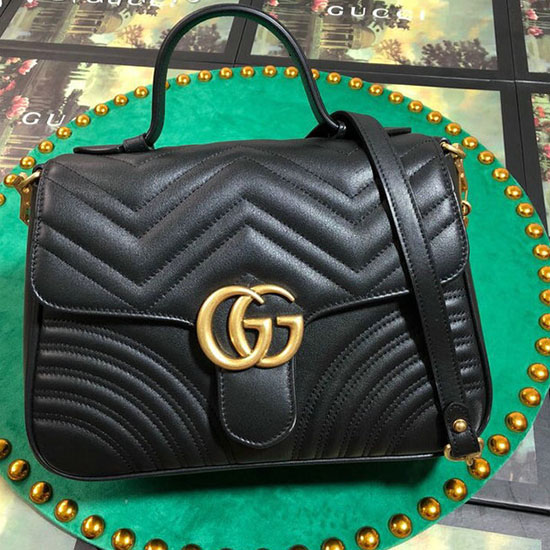 Gucci Gg Marmont малка чанта с горна дръжка черна 498110