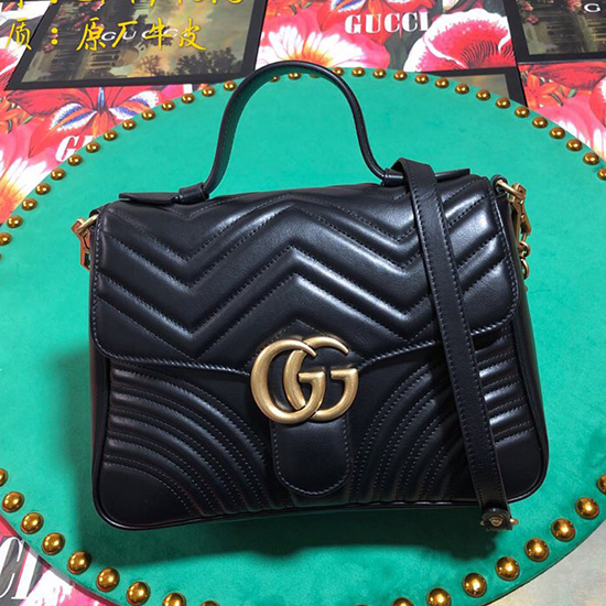 Gucci Gg Marmont малка чанта с горна дръжка черна 498110