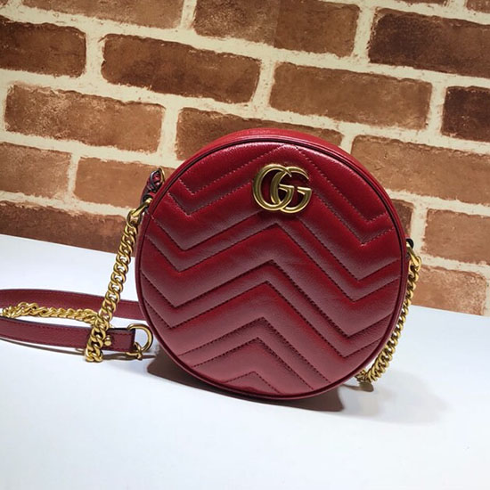 Gucci Gg Marmont мини кръгла чанта през рамо червена 550154