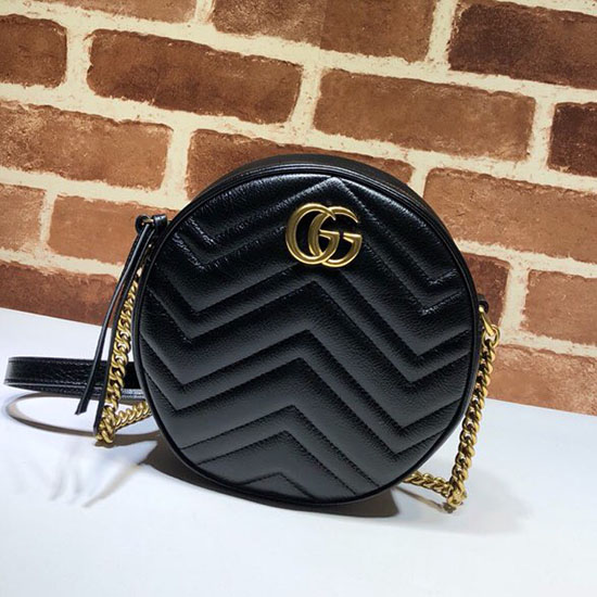 Gucci Gg Marmont мини кръгла чанта през рамо черна 550154