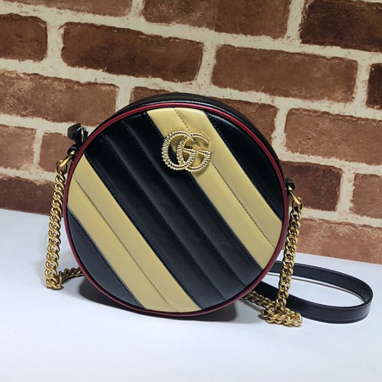 Gucci Gg Marmont мини кръгла чанта през рамо черно и бежово 550154