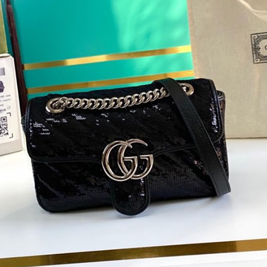 Gucci Gg Marmont мини чанта през рамо с пайети черна 446744