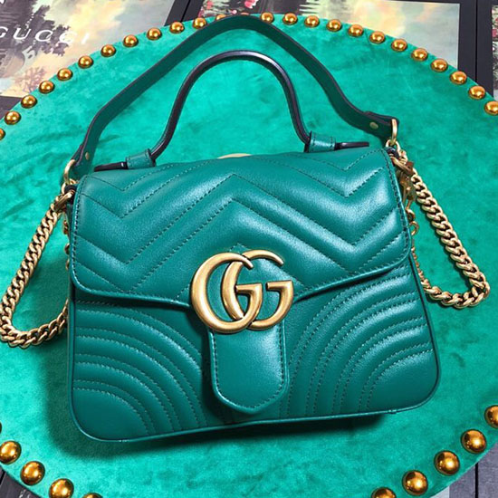 Gucci Gg Marmont мини чанта с горна дръжка зелена 547260