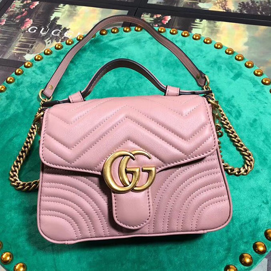 Gucci Gg Marmont мини чанта с горна дръжка розова 547260