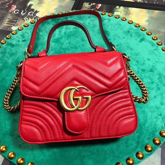 Gucci Gg Marmont мини чанта с горна дръжка червена 547260