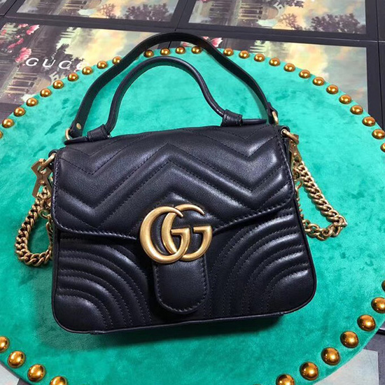 Gucci Gg Marmont мини чанта с горна дръжка черна 547260