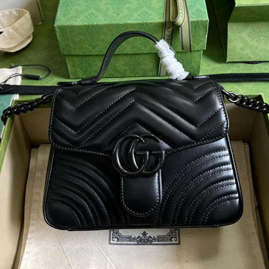 Gucci Gg Marmont мини чанта с горна дръжка черна 702563