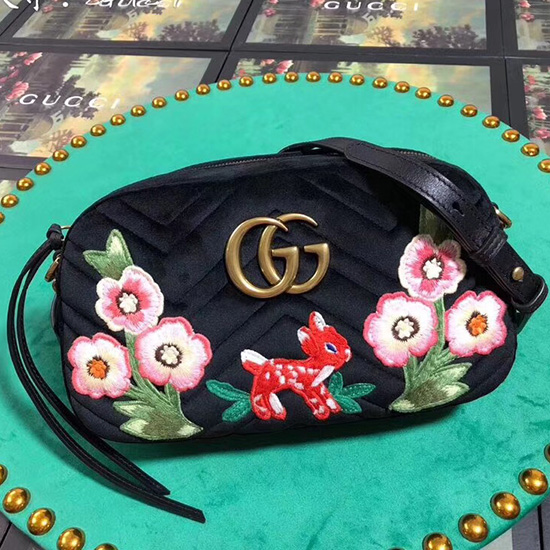 Gucci Gg Marmont цвете малка чанта през рамо черна 447632