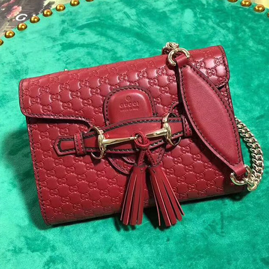 Gucci Gg кожена мини чанта Emily през тялото червена 449636