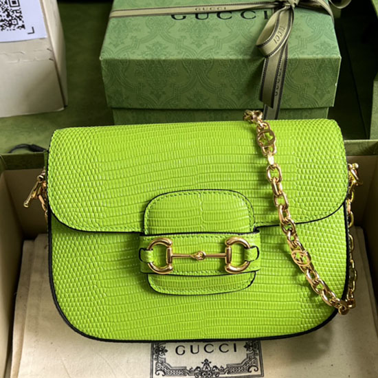 Gucci Horsebit 1955 Lizard мини чанта пастелно зелено 675801