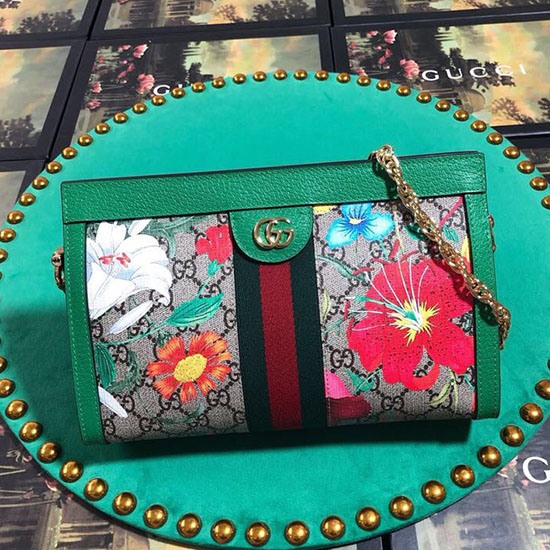 Gucci Ophidia Gg Flora малка чанта през рамо зелено 503877