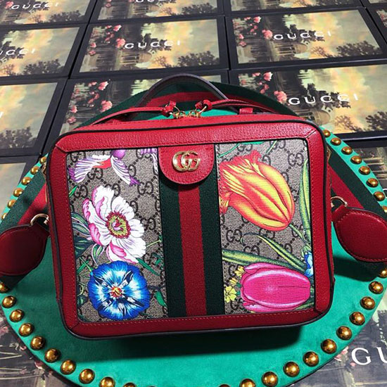 Gucci Ophidia Gg Flora малка чанта през рамо червена 550622