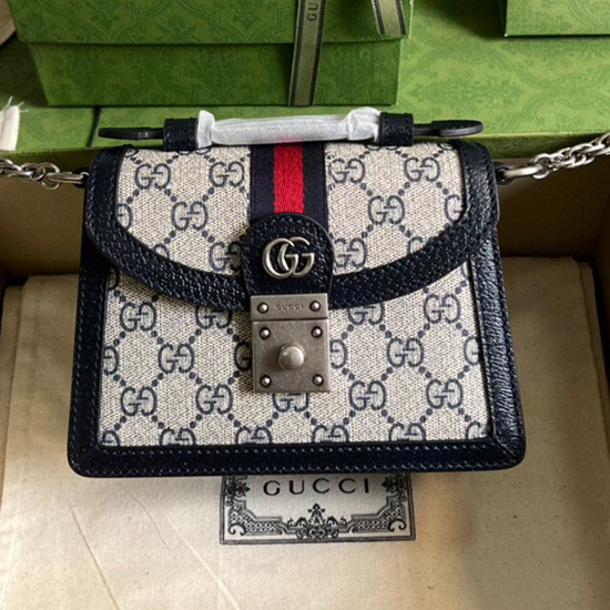 Gucci Ophidia Gg мини чанта през рамо синя 696180