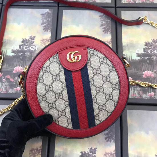 Gucci Ophidia Mini Gg кръгла чанта през рамо червена 550618