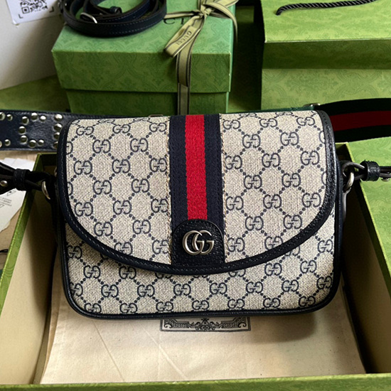 Gucci Ophidia Mini Gg чанта през рамо синя 722117