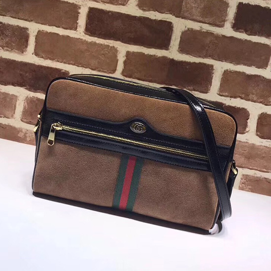 Gucci Ophidia Suede малка чанта през рамо кафяво 517080