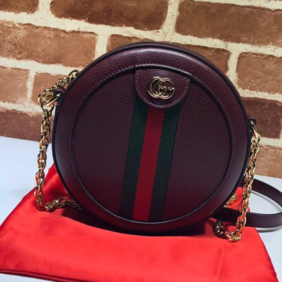 Gucci Ophidia мини кръгла чанта през рамо бордо 550618