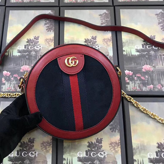 Gucci Ophidia мини кръгла чанта през рамо синя 550618