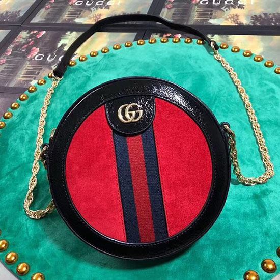 Gucci Ophidia мини кръгла чанта през рамо червена 550618