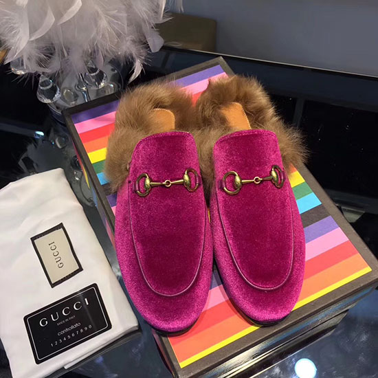 Gucci Princetown кадифени чехли розови 428619