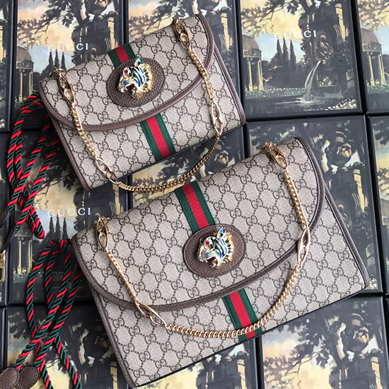 Gucci Rajah Gg средна чанта през рамо кафяво 564697