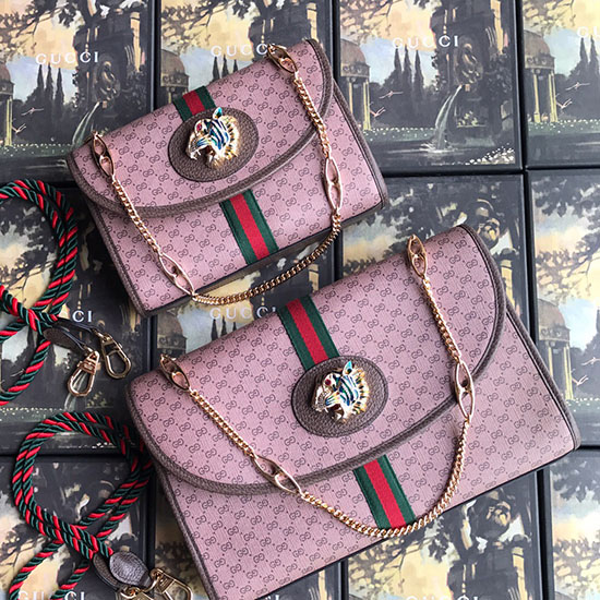 Gucci Rajah Gg средна чанта през рамо розово 564697