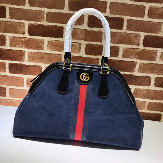 Gucci Re(belle) велур голяма чанта с горна дръжка синя 515937