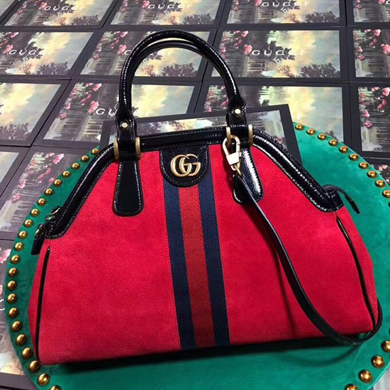 Gucci Re(belle) велурена чанта със средна горна дръжка червена 516459