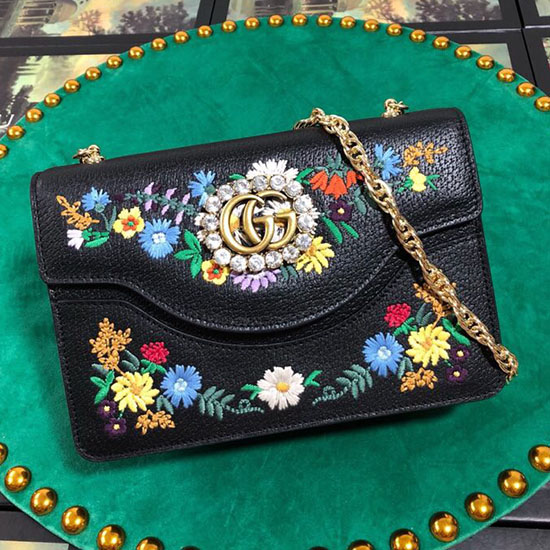 Gucci бродирана малка чанта през рамо черна 499617