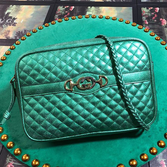 Gucci ламинирана кожена малка чанта през рамо зелена 541061