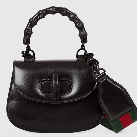 Gucci черен бамбук 1947 мини чанта с горна дръжка 686864