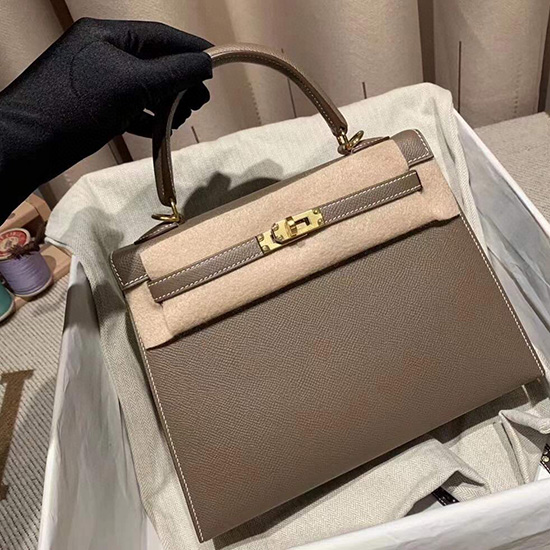 Hermes Epsom кожена чанта Kelly сива Hk283221