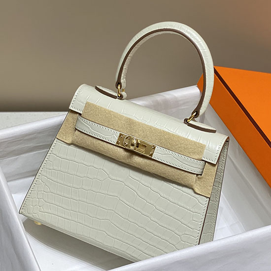 Hermes Kelly 20 чанта от крокодилова кожа бяла Hk2001