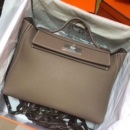 Hermes Kelly 24/24 Togo кожена чанта тъмно сива H06131