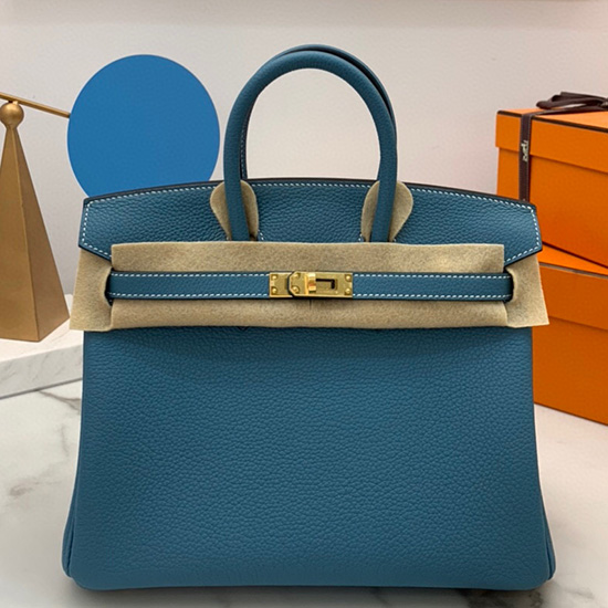 Hermes Togo кожена чанта Birkin сини дънки Hb2530357