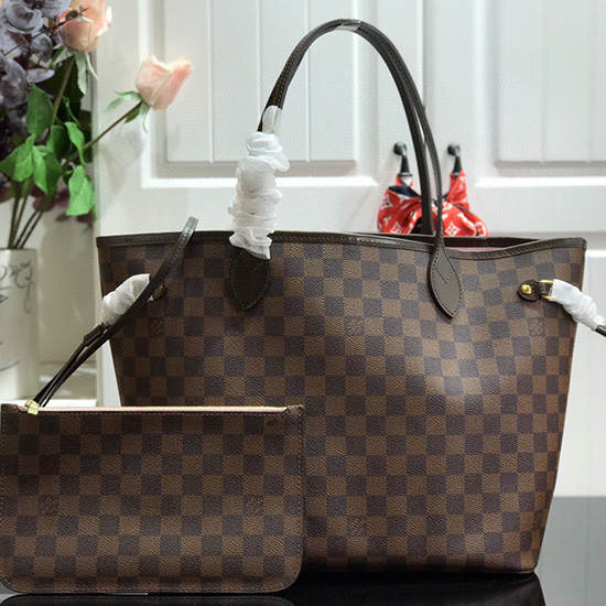 Louis Vuitton Damier Ebene платно Neverfull Mm розово N41603