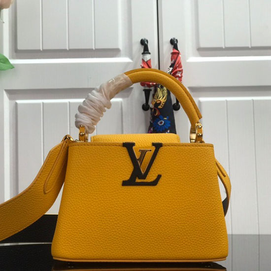 Louis Vuitton Taurillon кожа Capucines мини жълто M48865