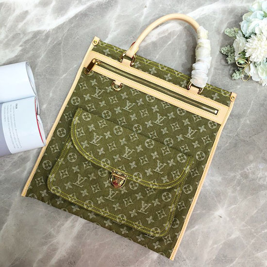 Louis Vuitton монограм дънкова голяма чанта зелена M95018